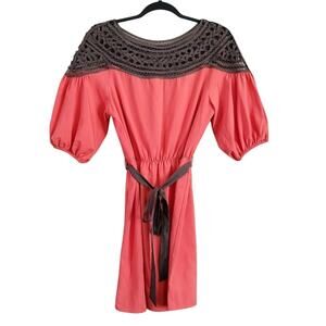 Esley Womens Tunic Top Size S Orange 1/2 Sleeve Pullover Tie Belt Lightweight